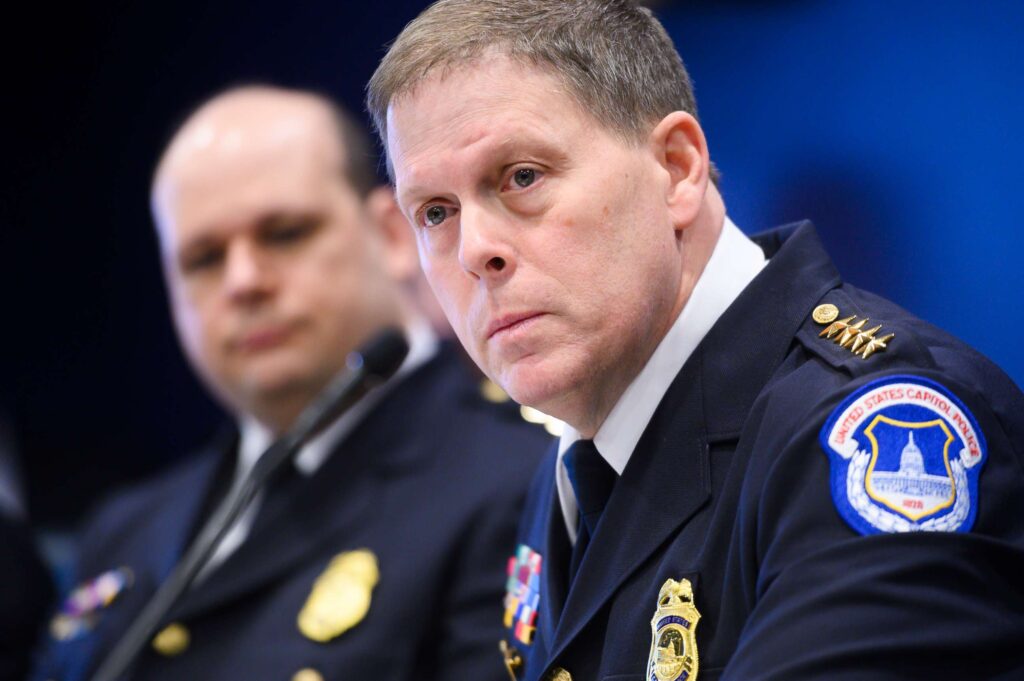 Former Capitol Police Chief Steven Sund testifying before Congress about Jan 6 security failures.
