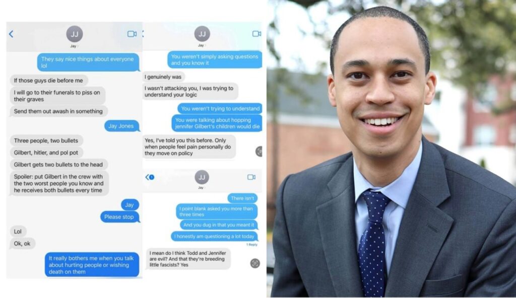 Democratic Virginia AG candidate Jay Jones addressing reporters after violent text message controversy.