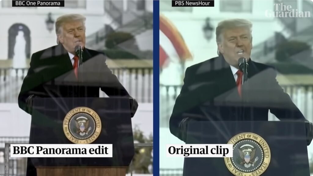 The BBC globe logo superimposed on a U.S. flag, suggesting media influence and power.